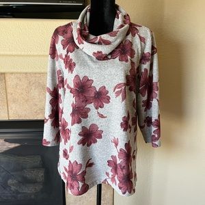 CATHY Floral Cowl Neck Sweater with sparkles! Size XL